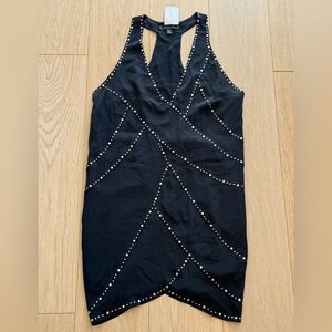 Sheri Bodell 100% Silk Studded Cocktail Dress Racerback Black Size L NWT